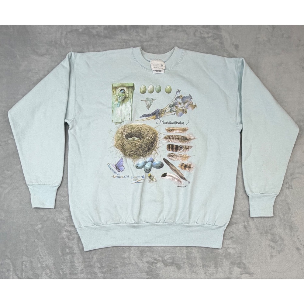 Vintage Marjolein Bastin Crewneck Sweatshirt Nature Bird Nest Large Blue